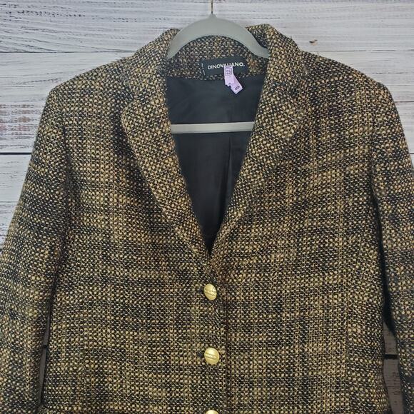 Vintage Womens Wool Blend Tweed Blazer Sz 10 Brown Black with Gold Shimmer Italy - Picture 4 of 14